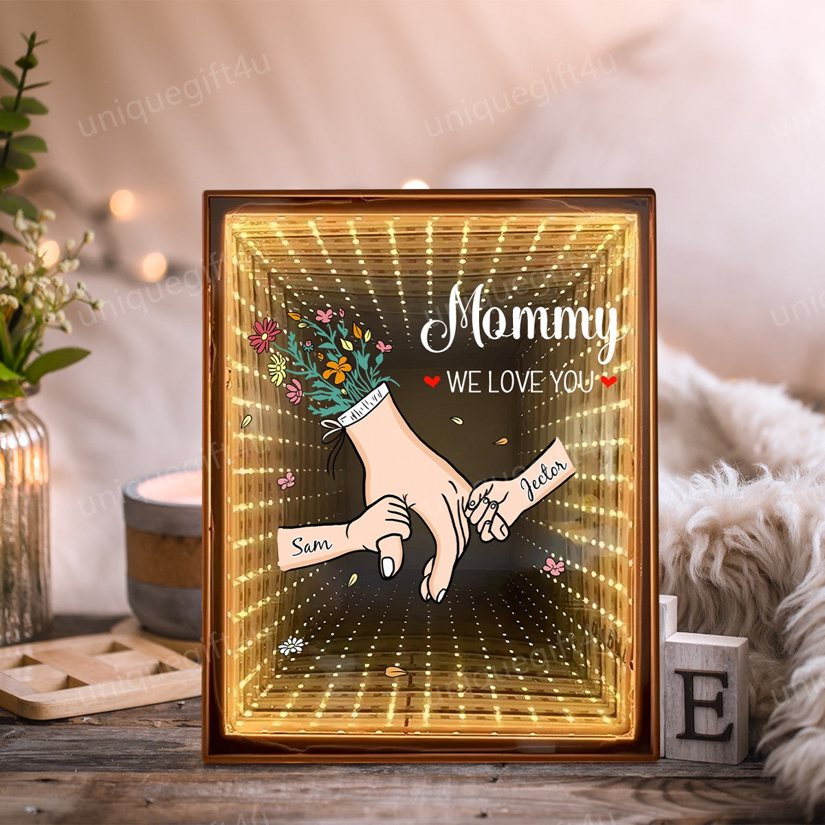 Family Love Blooms Forever – Personalized Mum We Love You Led Light Frame