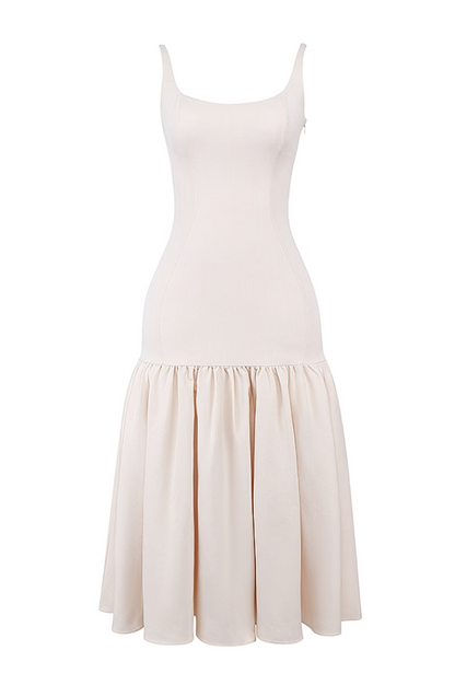 Vintage Dropped Waist Midi Dress - Cream