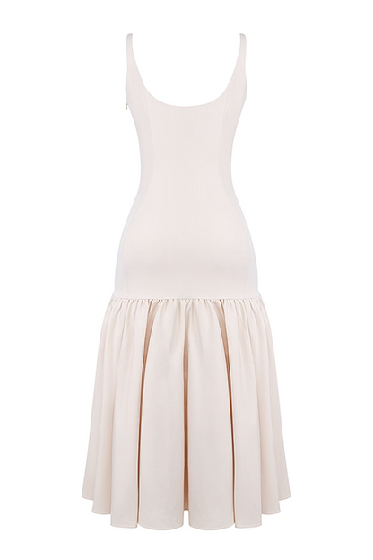 Vintage Dropped Waist Midi Dress - Cream